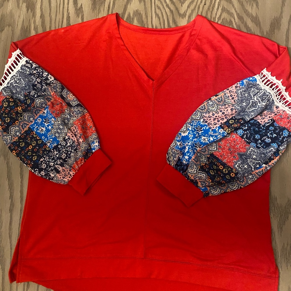Sz XL patchwork sleeve blouse